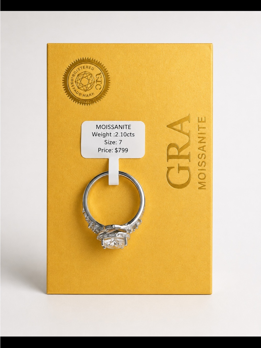 GRA Moissanite Engagement Ring in Silver Tone (Size 7)